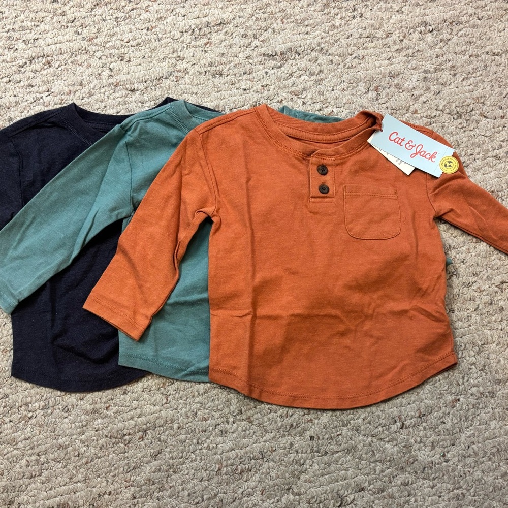 Cat & Jack Orange and Teal Long Sleeve Shirt Set of 3